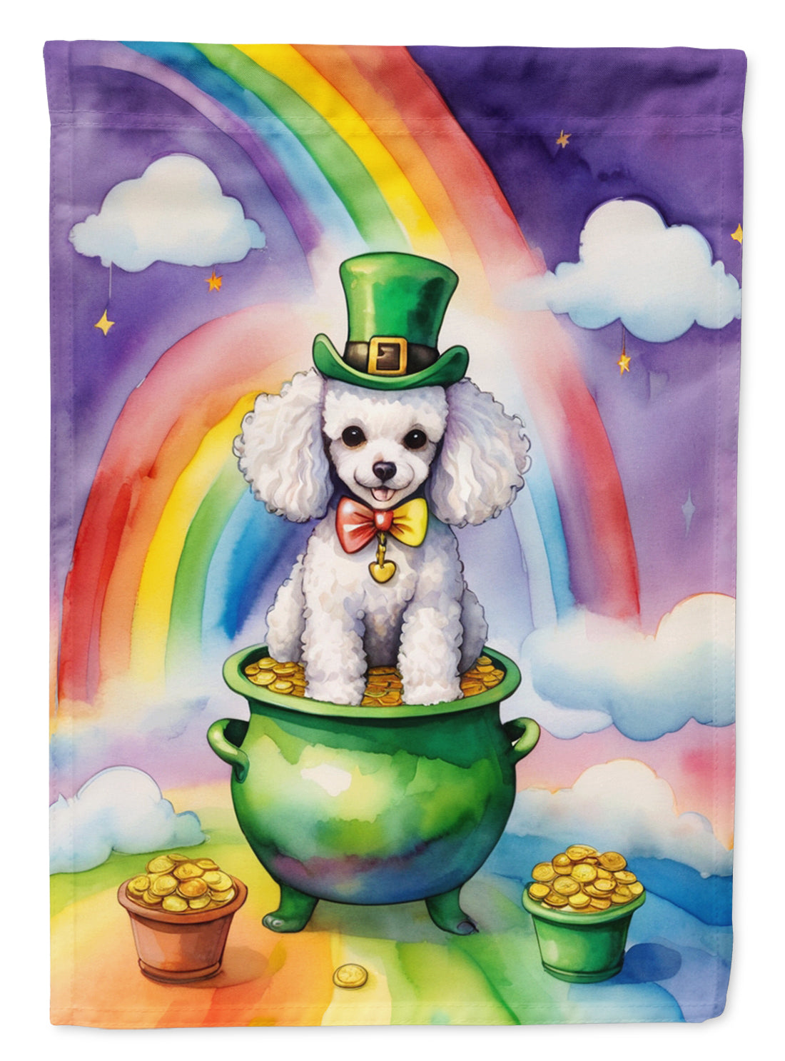 Buy this White Poodle St Patrick&#39;s Day House Flag
