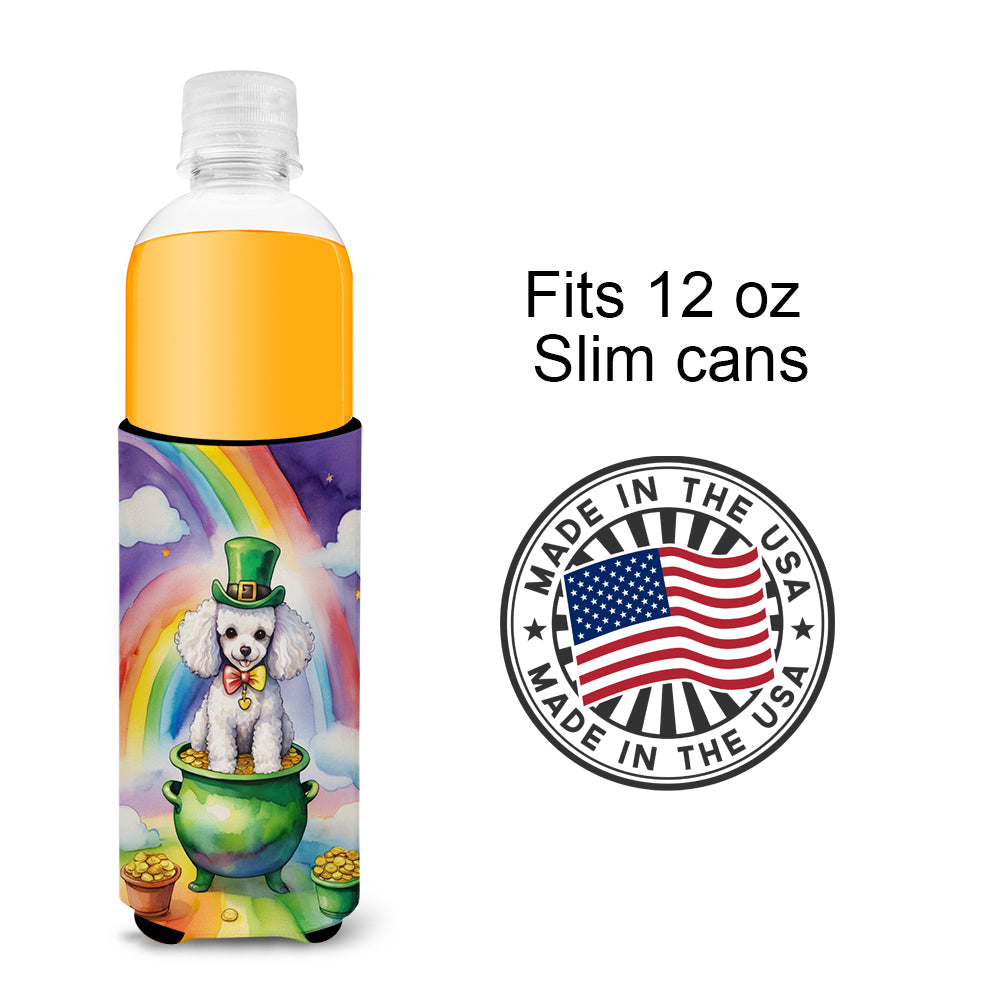 White Poodle St Patrick's Day Hugger for Ultra Slim Cans