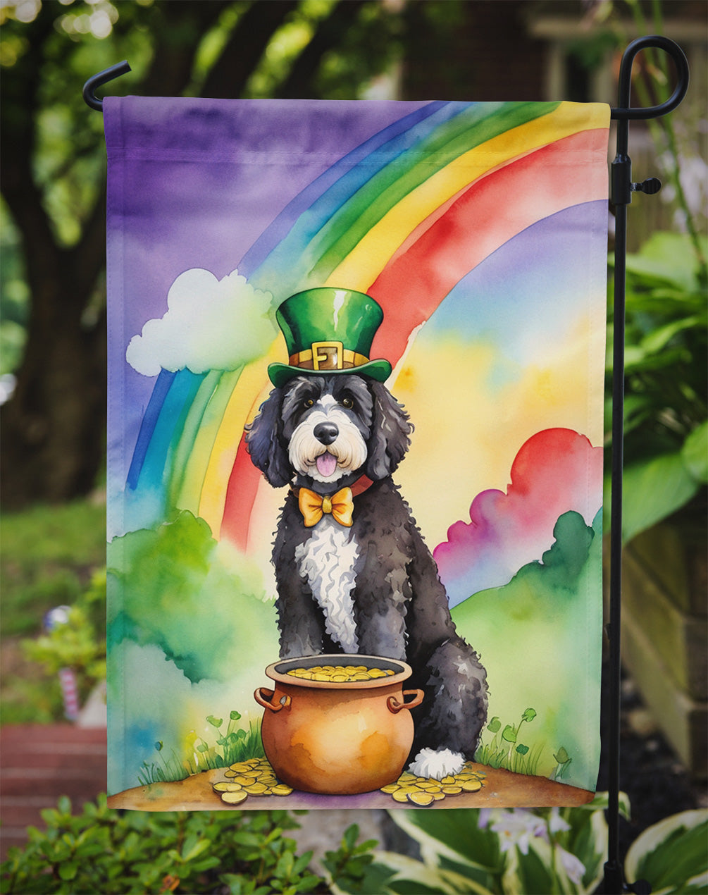 Portuguese Water Dog St Patrick's Day Garden Flag