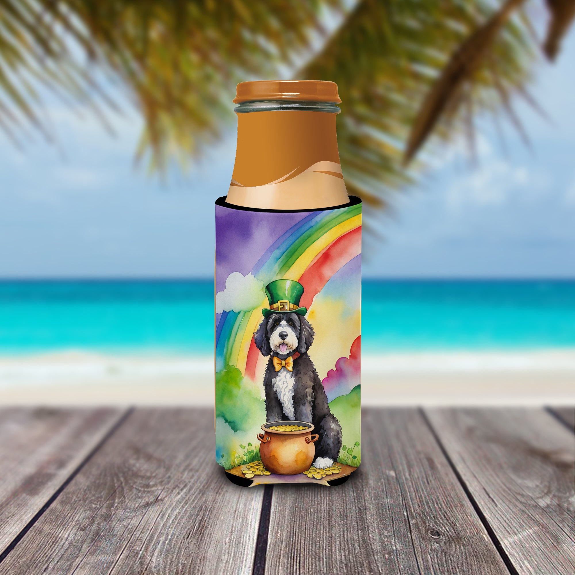 Portuguese Water Dog St Patrick's Day Hugger for Ultra Slim Cans