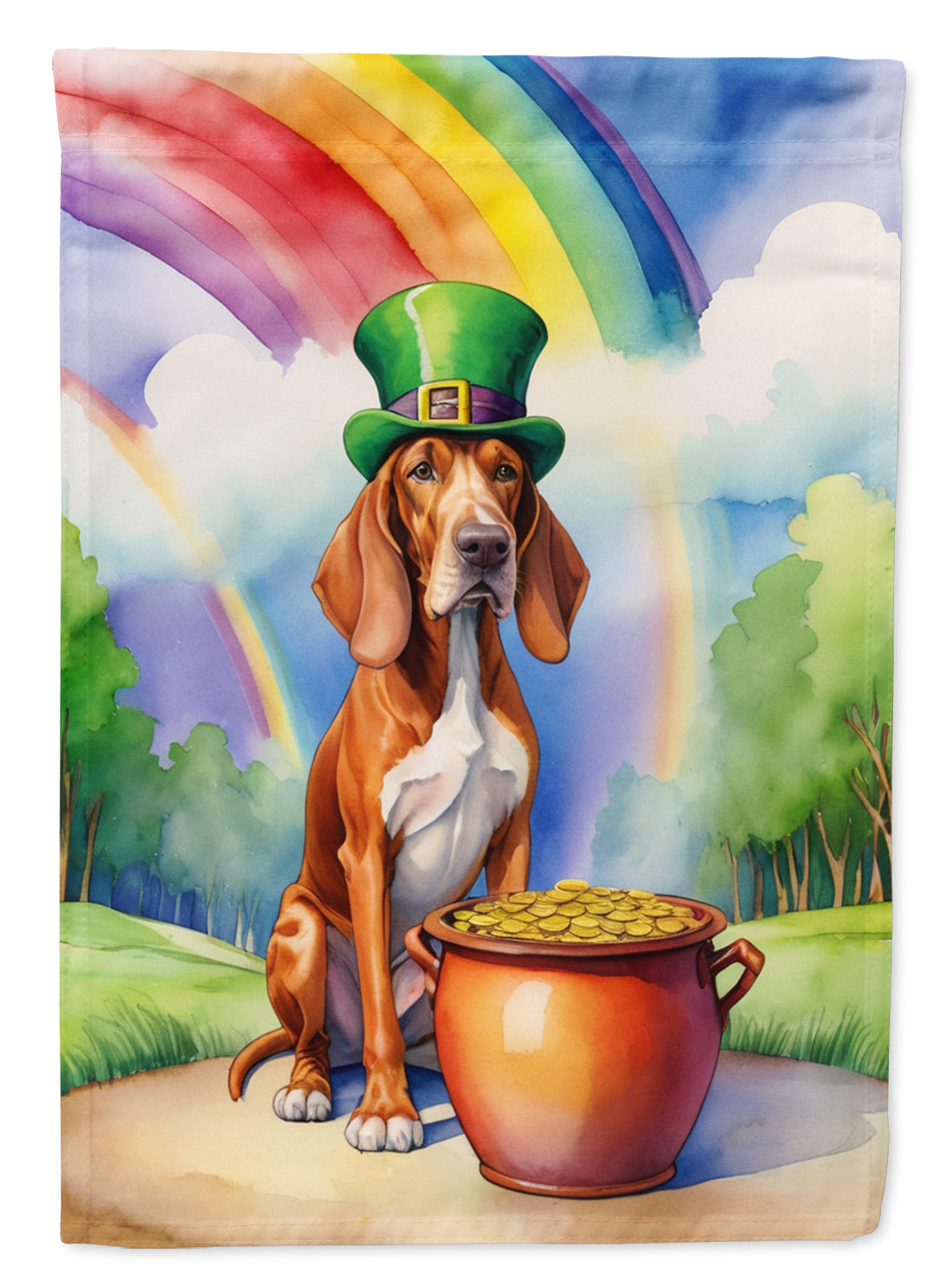 Buy this Red Redbone Coonhound St Patrick&#39;s Day Garden Flag