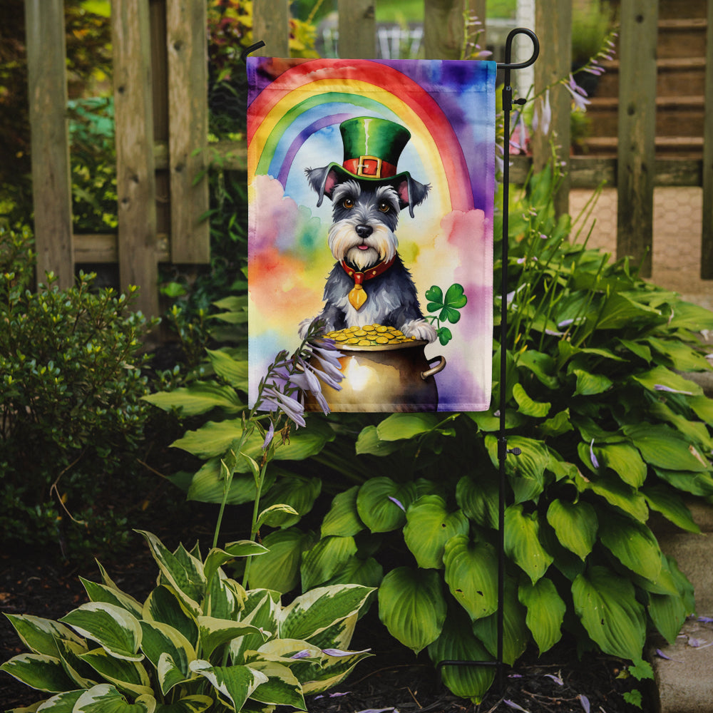 Caroline's Treasures Schnauzer St. Patrick’s Day Garden Flag – Dog with Pot of Gold & Rainbow Yard Decor