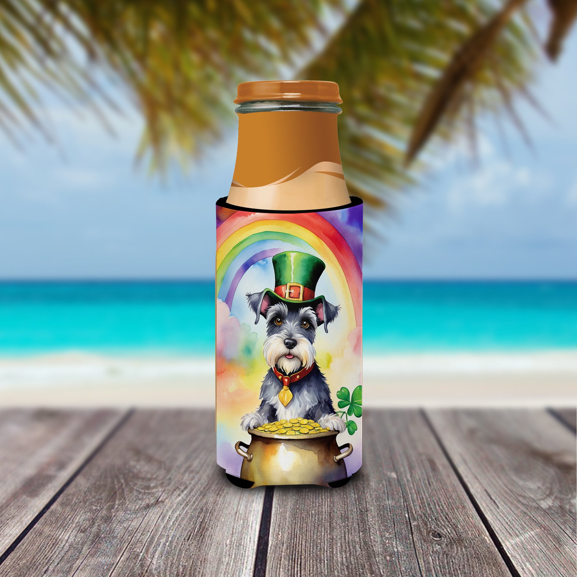 Schnauzer St Patrick's Day Hugger for Ultra Slim Cans