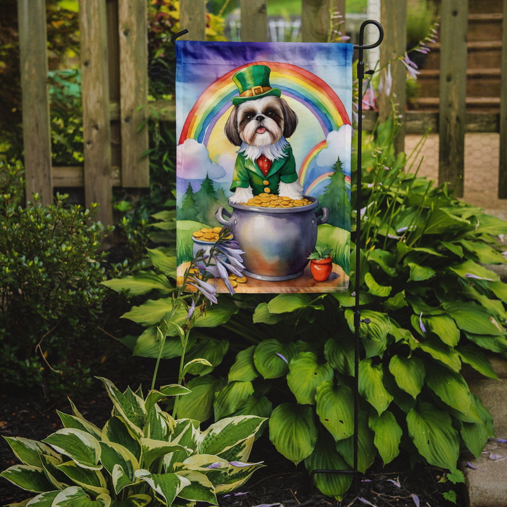 Caroline's Treasures Shih Tzu St. Patrick’s Day Garden Flag – Dog with Pot of Gold & Rainbow Yard Decor