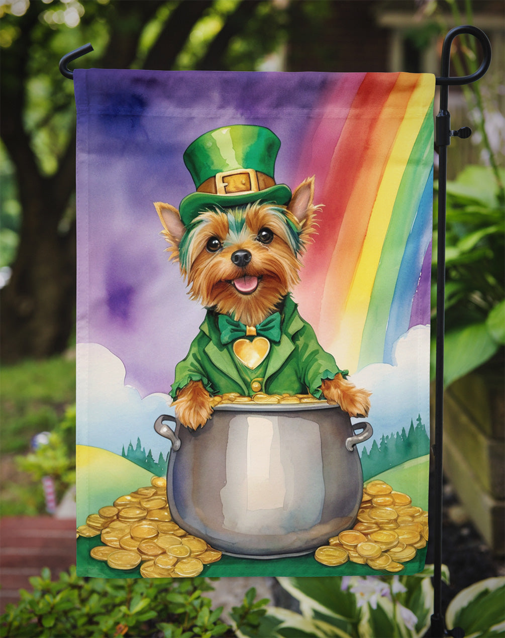 Silky Terrier St Patrick's Day Garden Flag