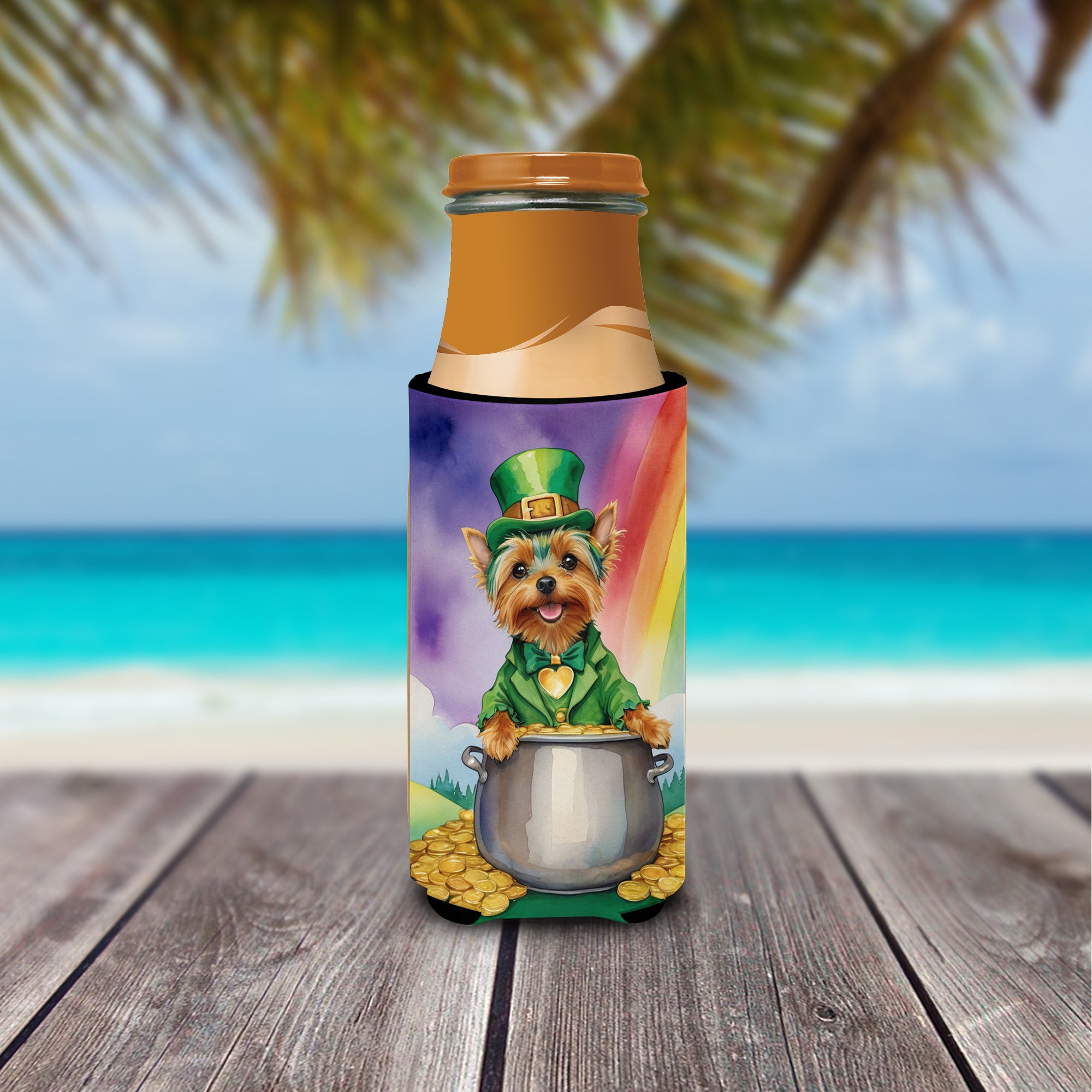 Silky Terrier St Patrick's Day Hugger for Ultra Slim Cans