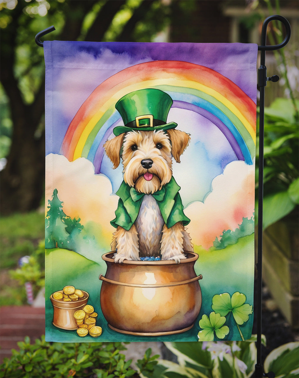 Wheaten Terrier St Patrick's Day Garden Flag