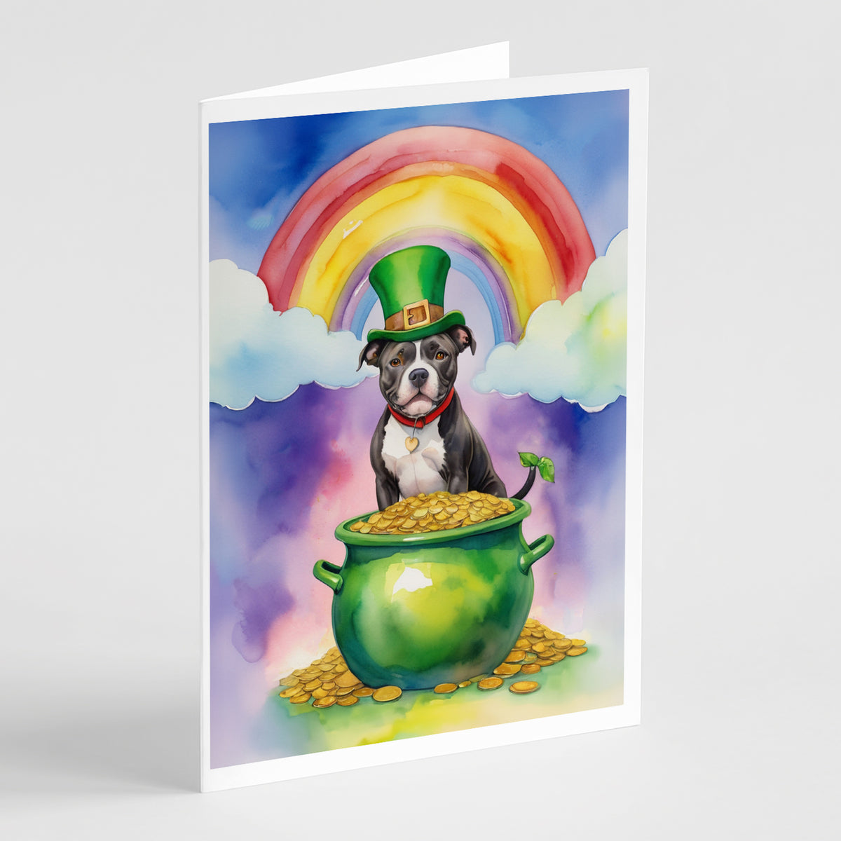 Buy this Staffordshire Bull Terrier St Patrick&#39;s Day Greeting Cards Pack of 8