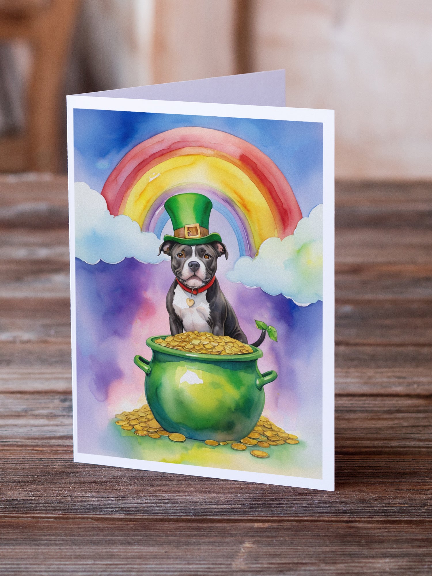 Staffordshire Bull Terrier St Patrick's Day Greeting Cards Pack of 8