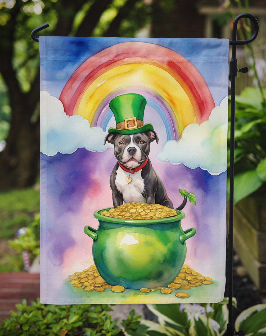 Staffordshire Bull Terrier St Patrick's Day Garden Flag