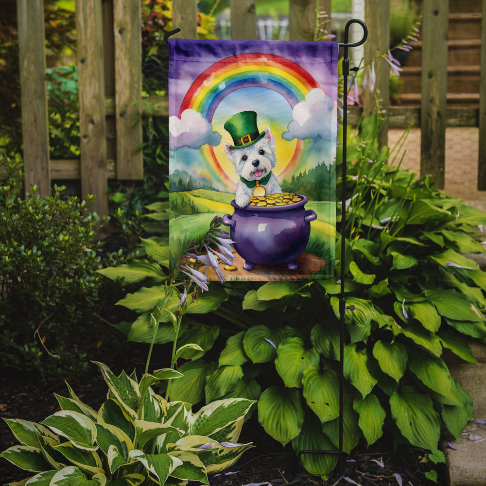 Caroline's Treasures Westie St. Patrick’s Day Garden Flag – Dog with Pot of Gold & Rainbow Yard Decor