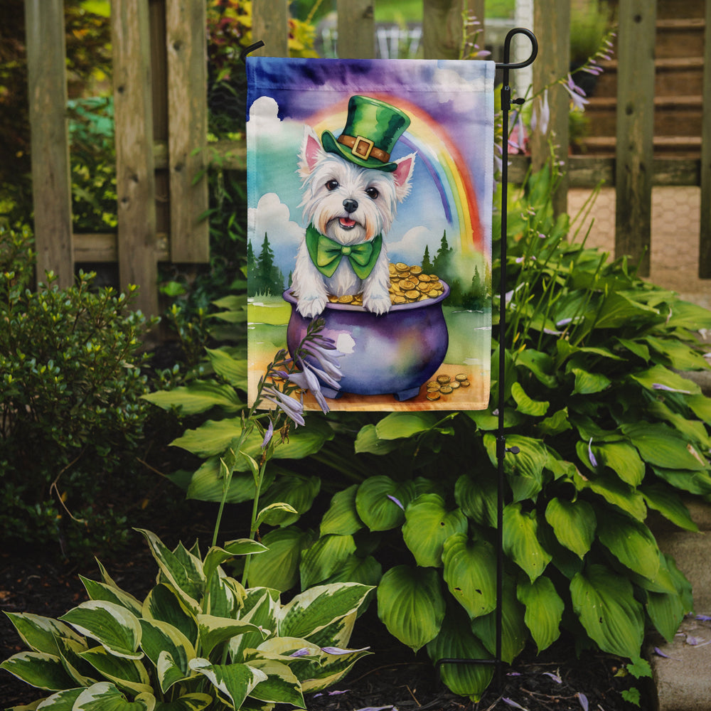 Caroline's Treasures Westie St. Patrick’s Day Garden Flag – Dog with Pot of Gold & Rainbow Yard Decor