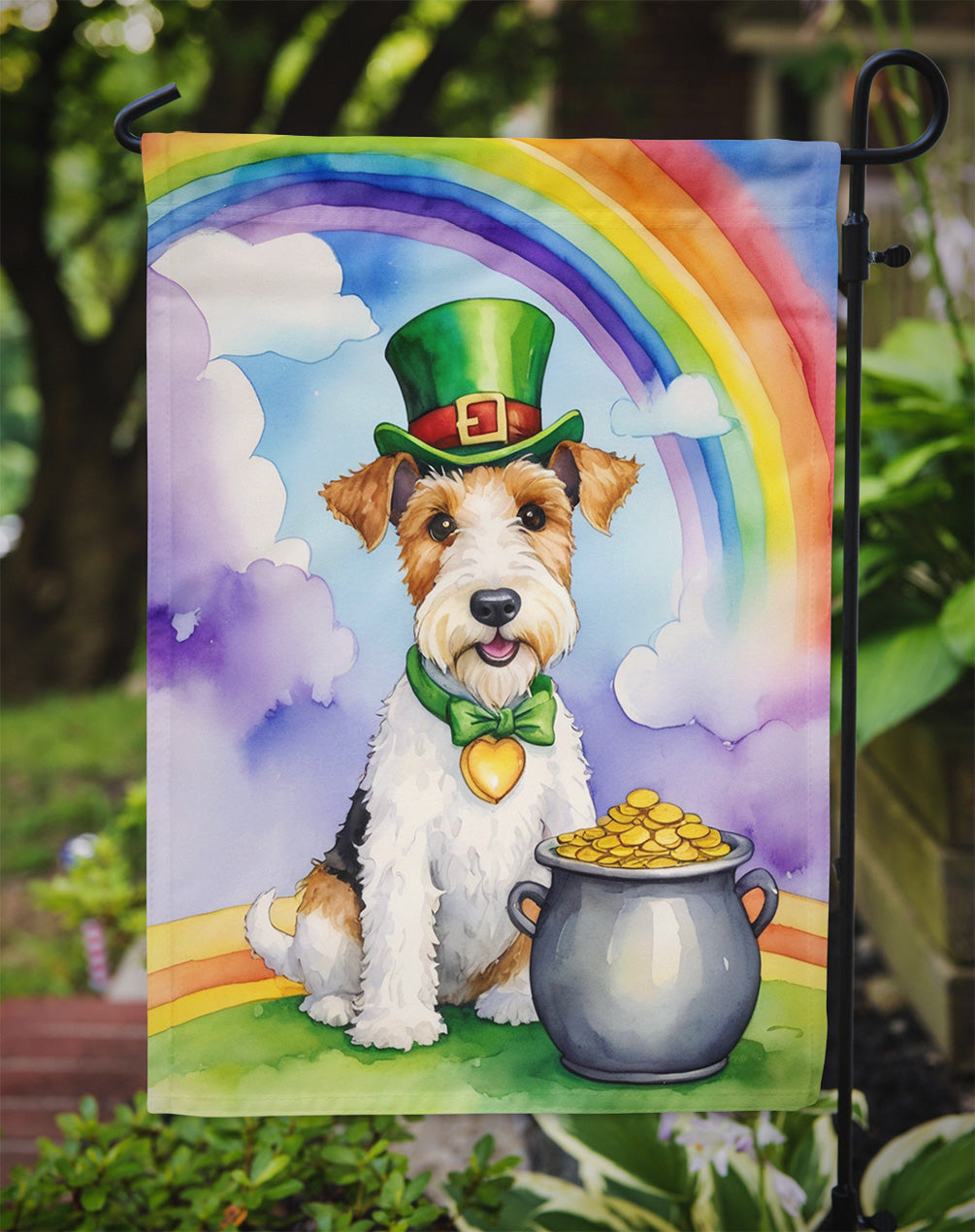Fox Terrier St Patrick's Day Garden Flag