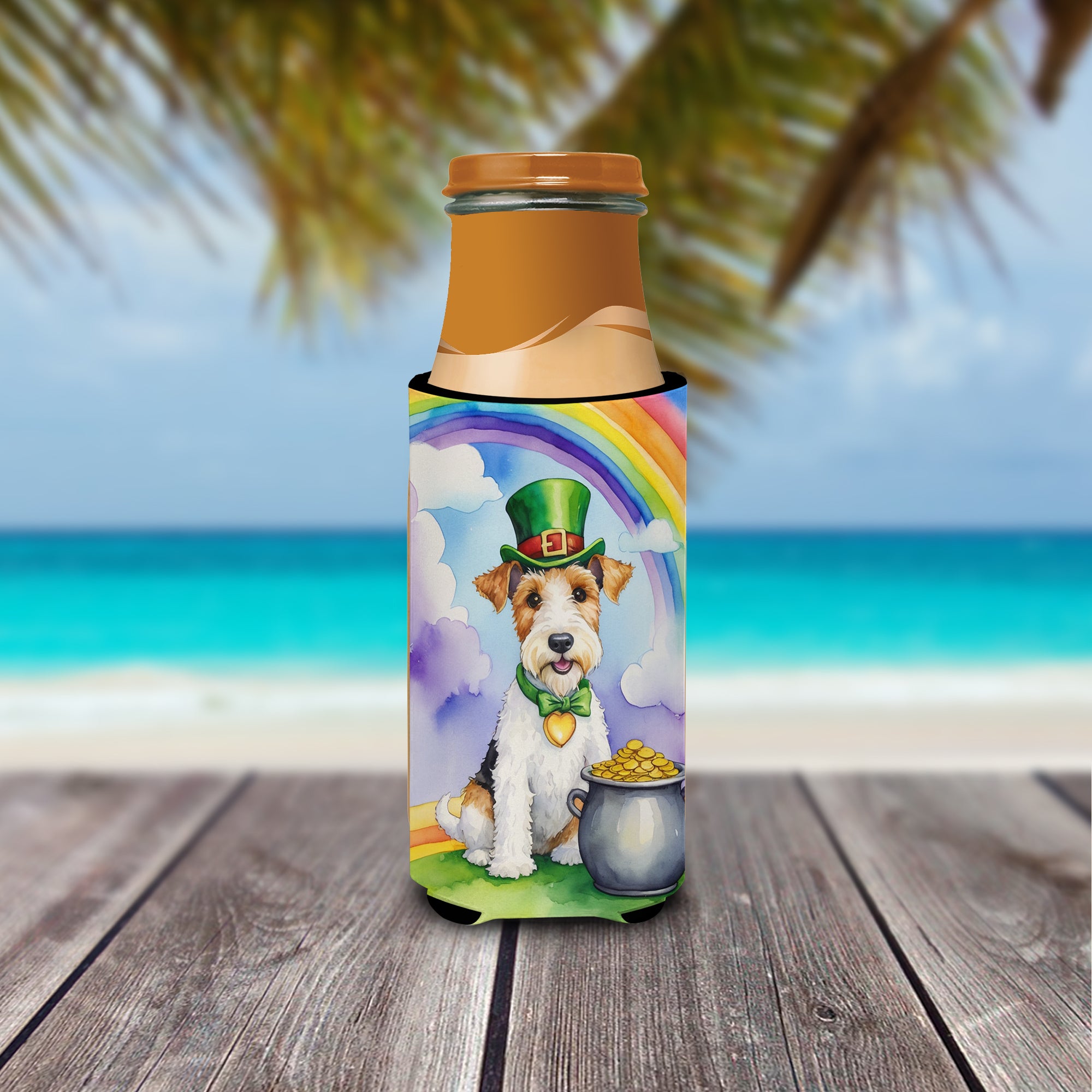 Fox Terrier St Patrick's Day Hugger for Ultra Slim Cans
