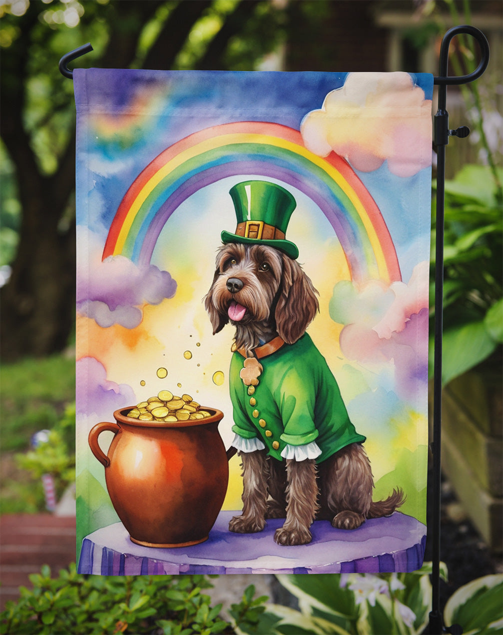 Wirehaired Pointing Griffon St Patrick's Day Garden Flag