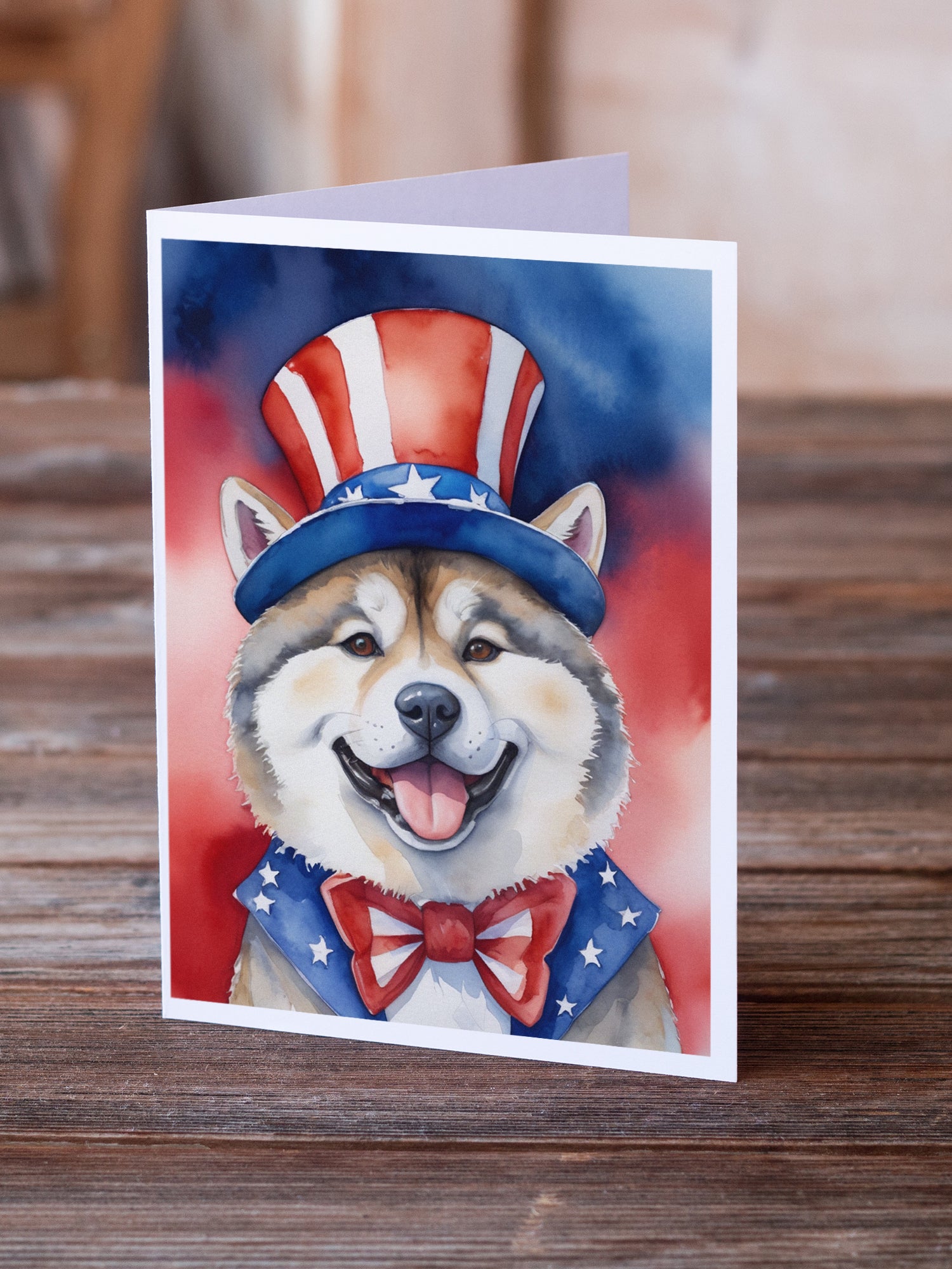 Akita Patriotic American Greeting Cards Pack of 8