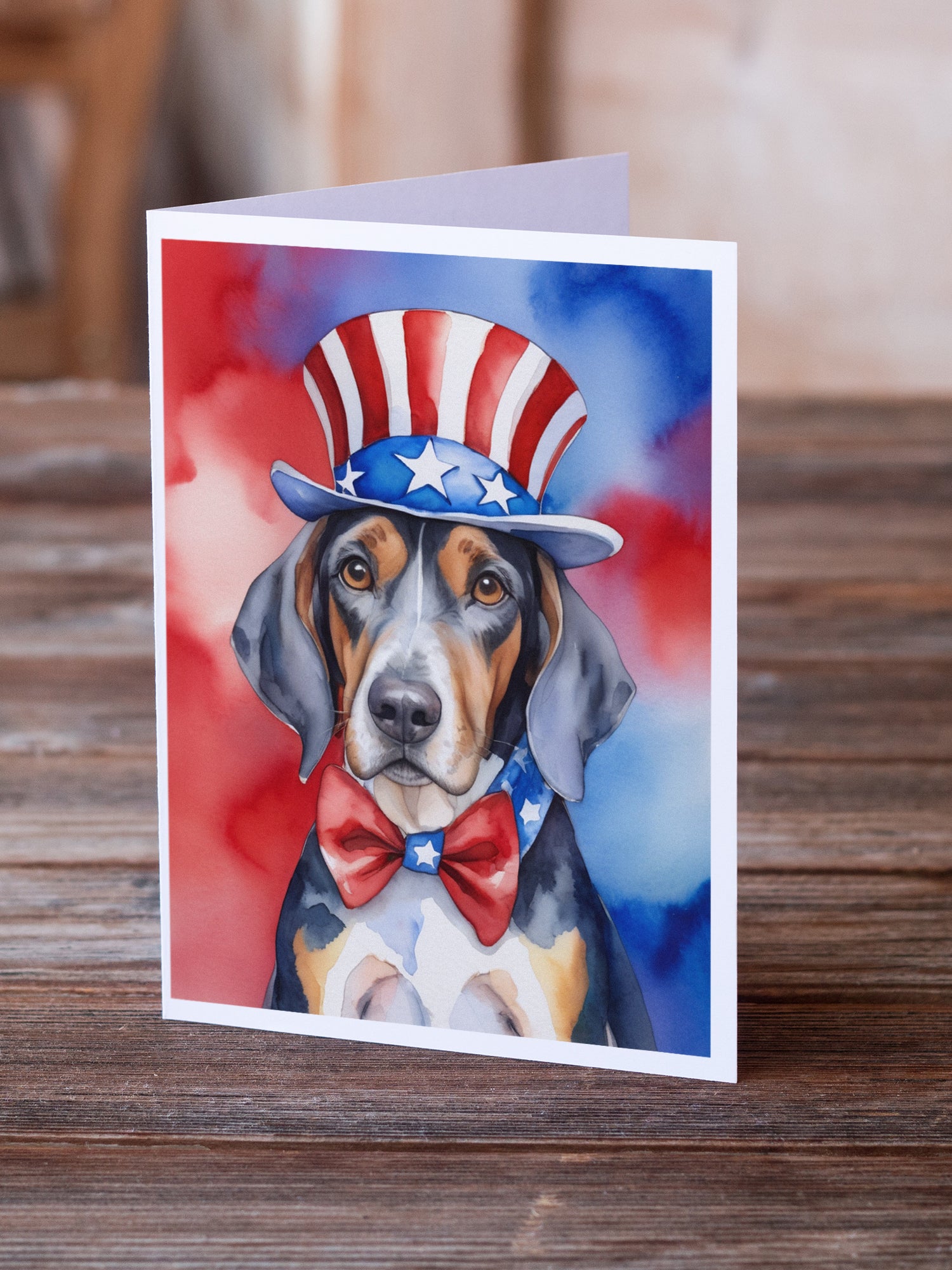 American English Coonhound Patriotic American Greeting Cards Pack of 8