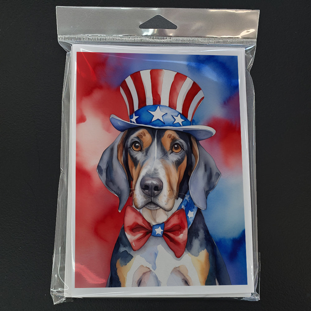 American English Coonhound Patriotic American Greeting Cards Pack of 8