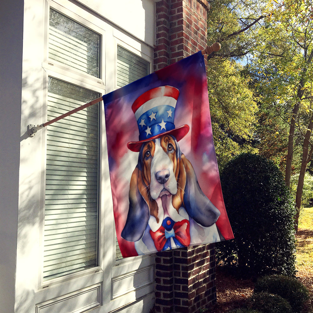Basset Hound Patriotic American House Flag