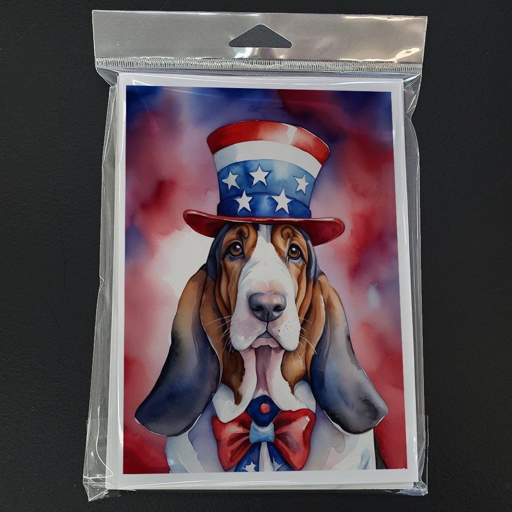 Basset Hound Patriotic American Greeting Cards Pack of 8