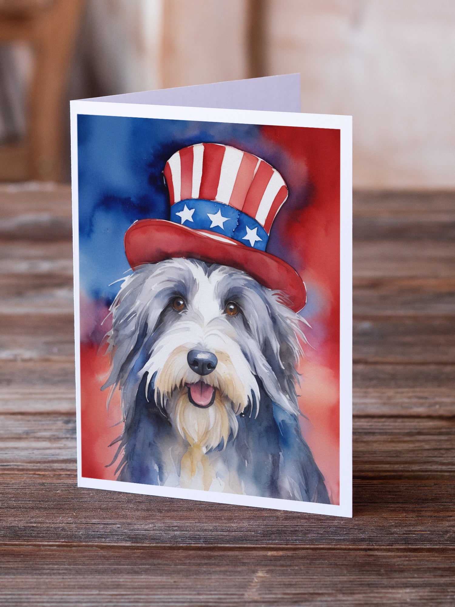 Bearded Collie Patriotic American Greeting Cards Pack of 8