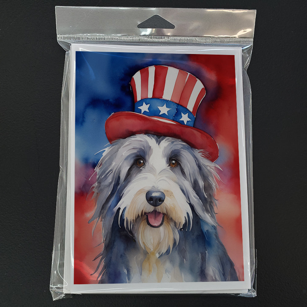Bearded Collie Patriotic American Greeting Cards Pack of 8