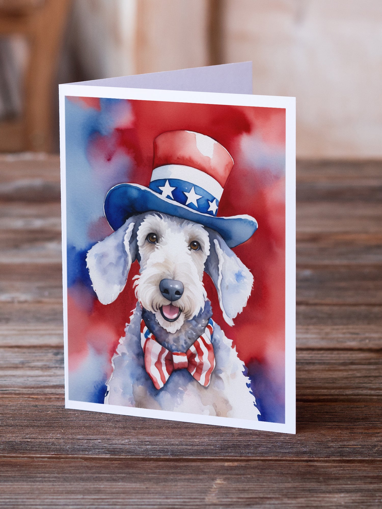 Bedlington Terrier Patriotic American Greeting Cards Pack of 8
