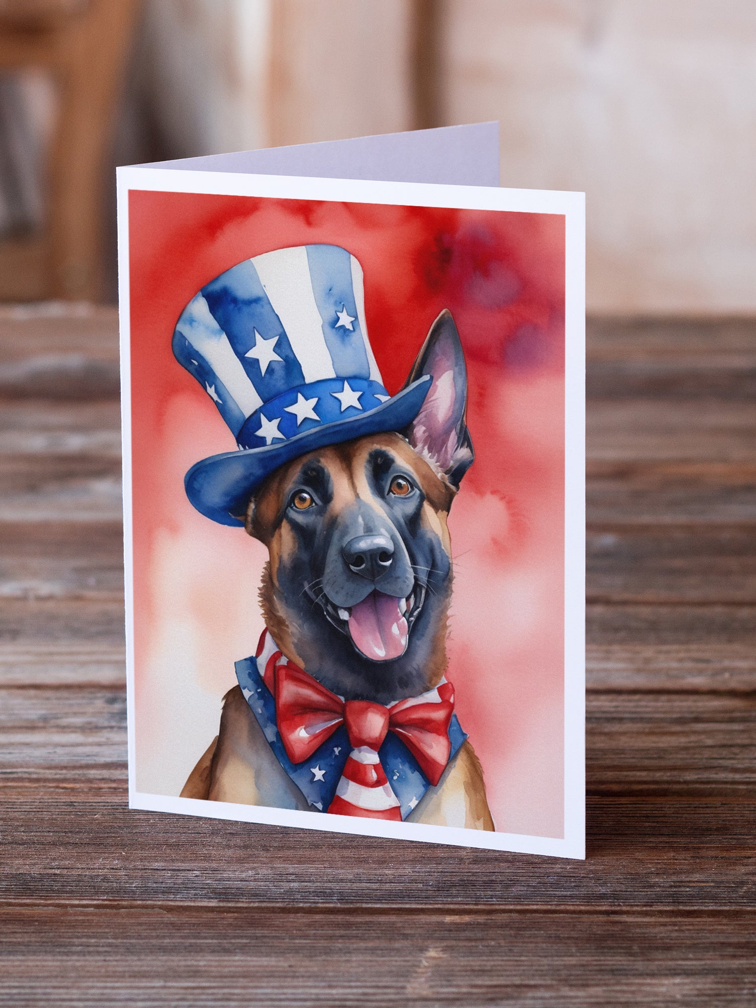 Caroline's Treasures Belgian Malinois Patriotic American Greeting Cards - Blank Note Cards – 8-Pack of Artist-Designed Cards with Envelopes