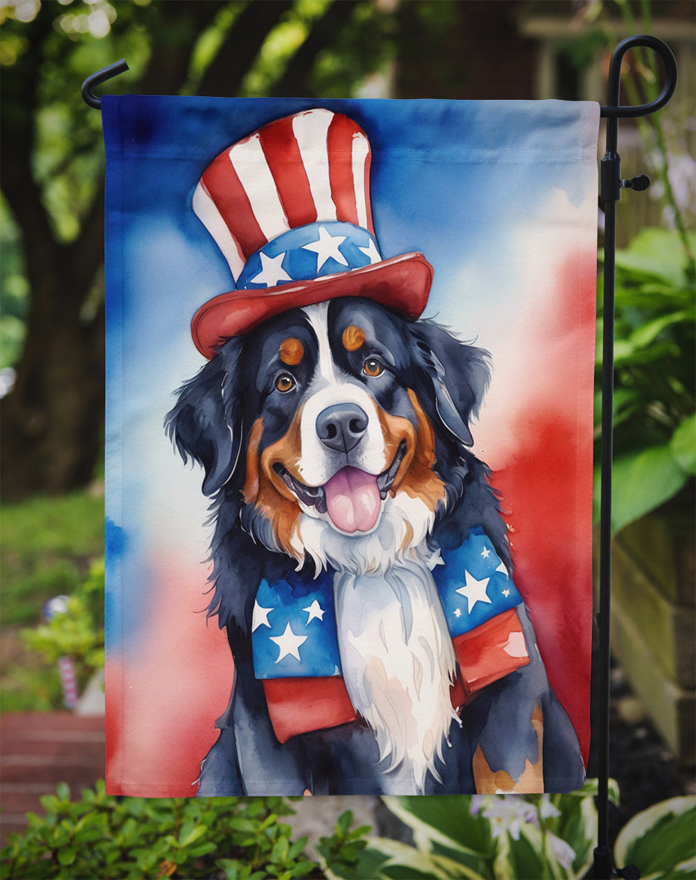 Bernese Mountain Dog Patriotic American Garden Flag