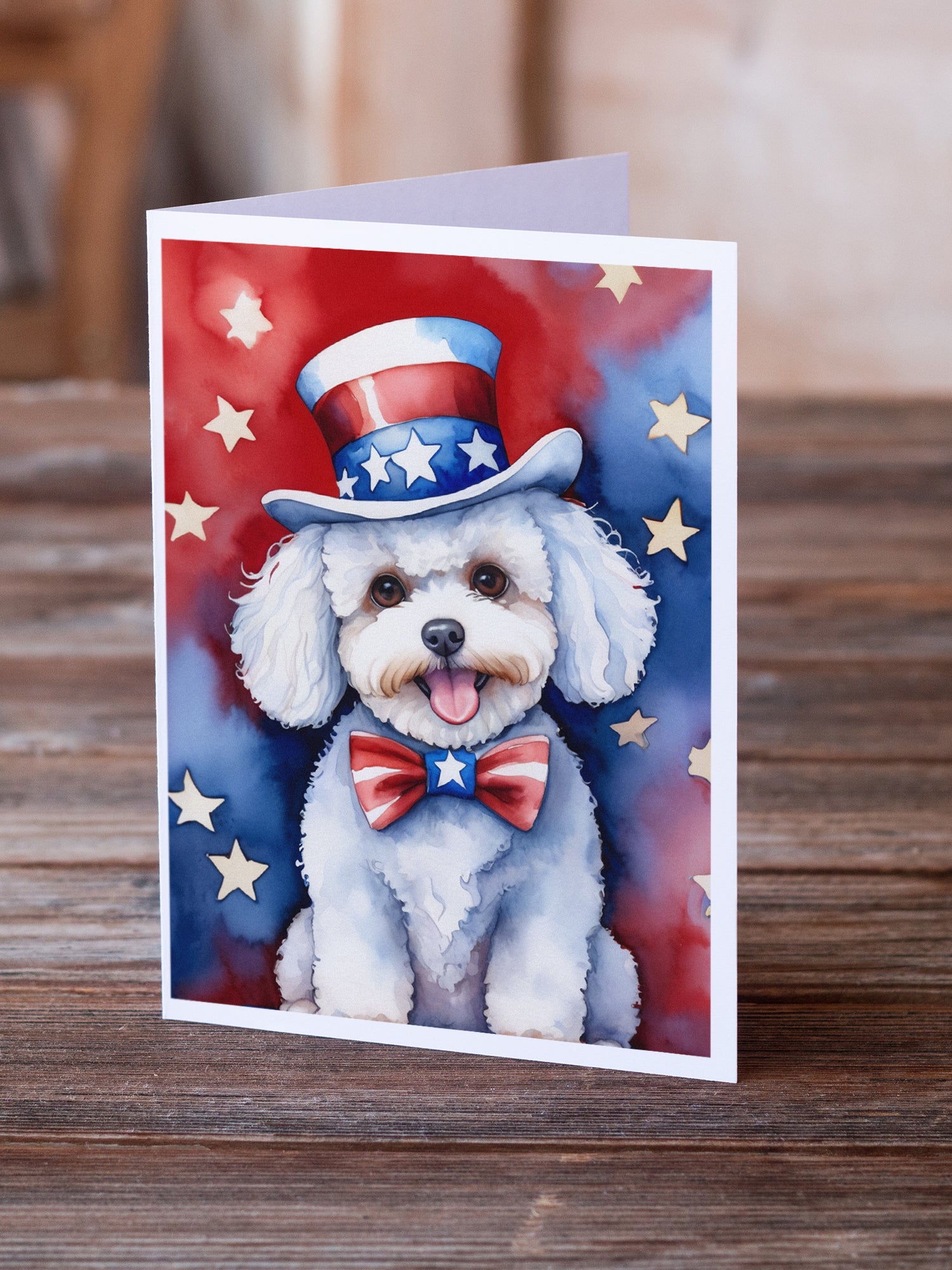 Bichon Frise Patriotic American Greeting Cards Pack of 8