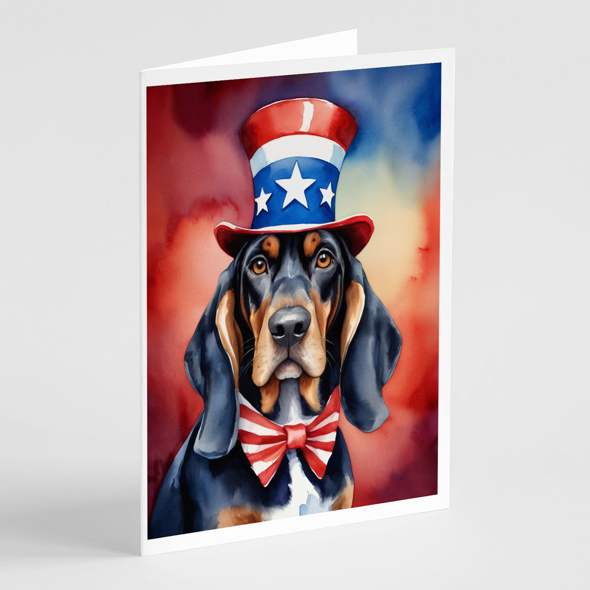 Buy this Black and Tan Coonhound Patriotic American Greeting Cards Pack of 8