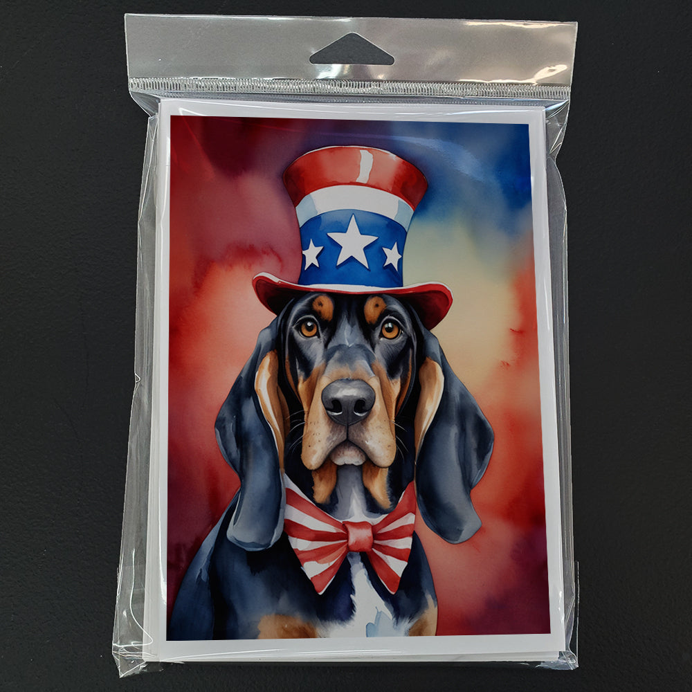Black and Tan Coonhound Patriotic American Greeting Cards Pack of 8