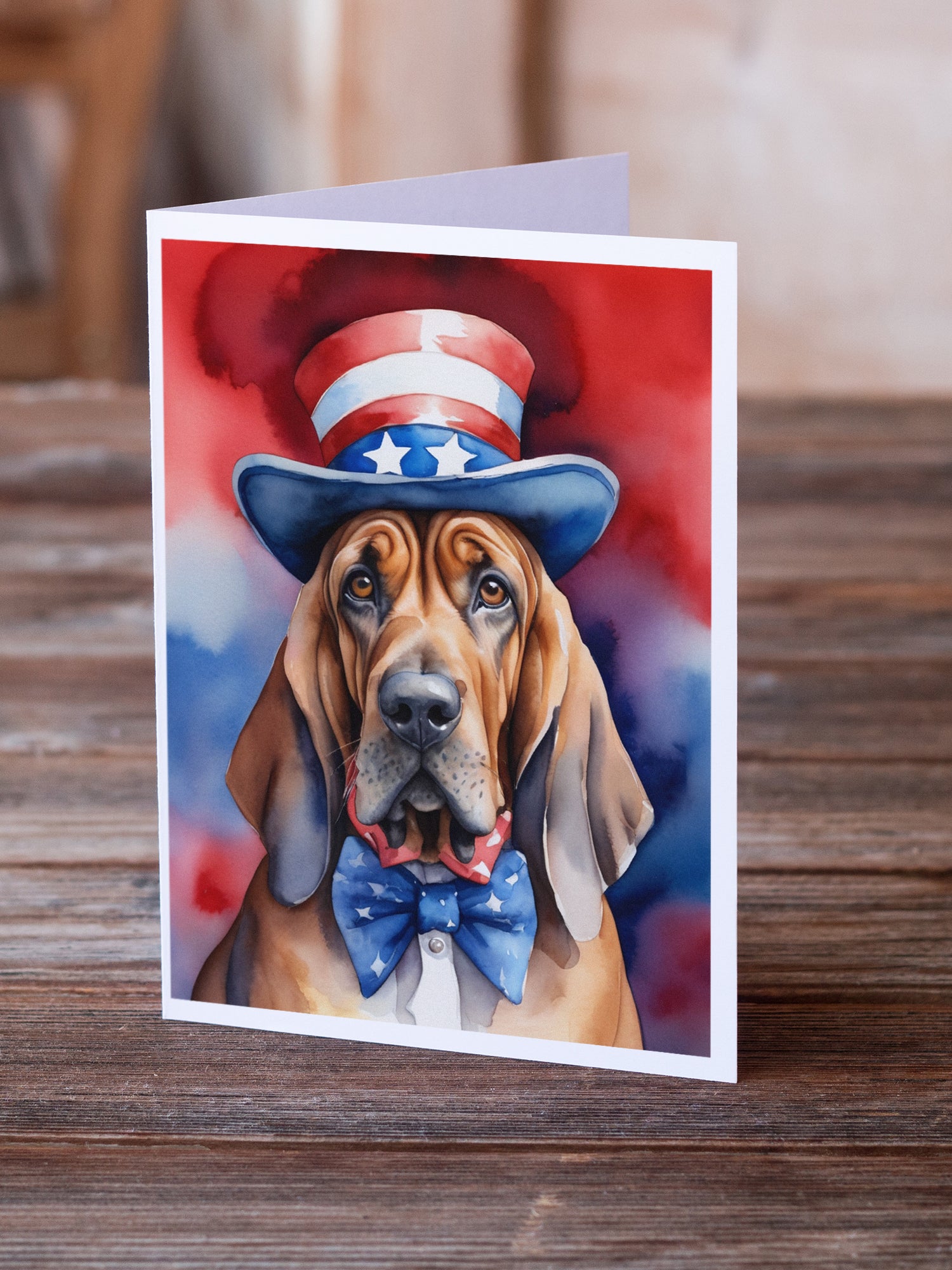 Bloodhound Patriotic American Greeting Cards Pack of 8