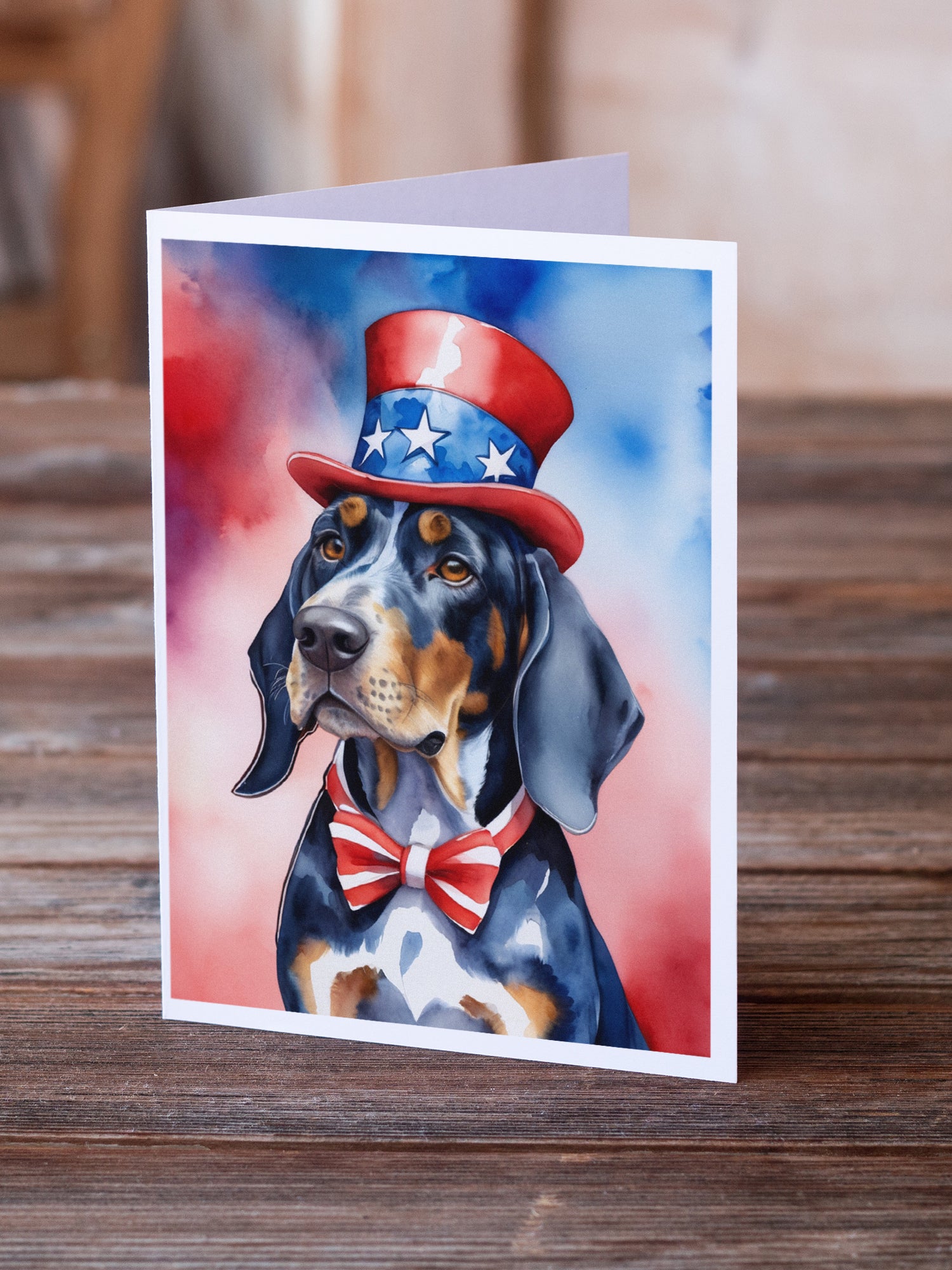 Bluetick Coonhound Patriotic American Greeting Cards Pack of 8