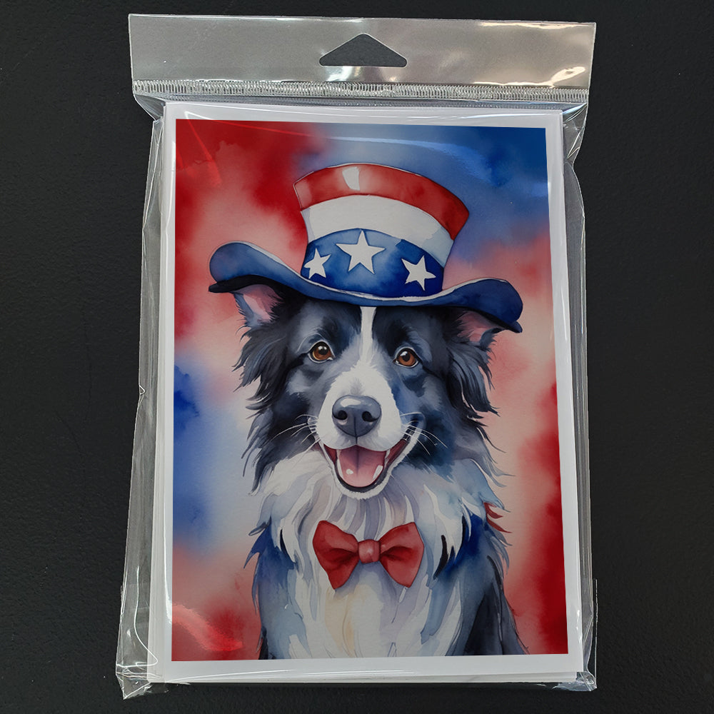Border Collie Patriotic American Greeting Cards Pack of 8
