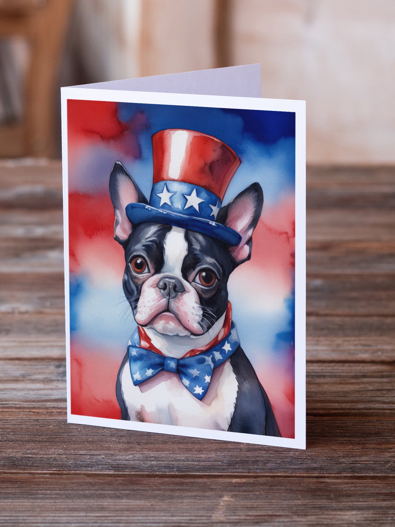 Boston Terrier Patriotic American Greeting Cards Pack of 8