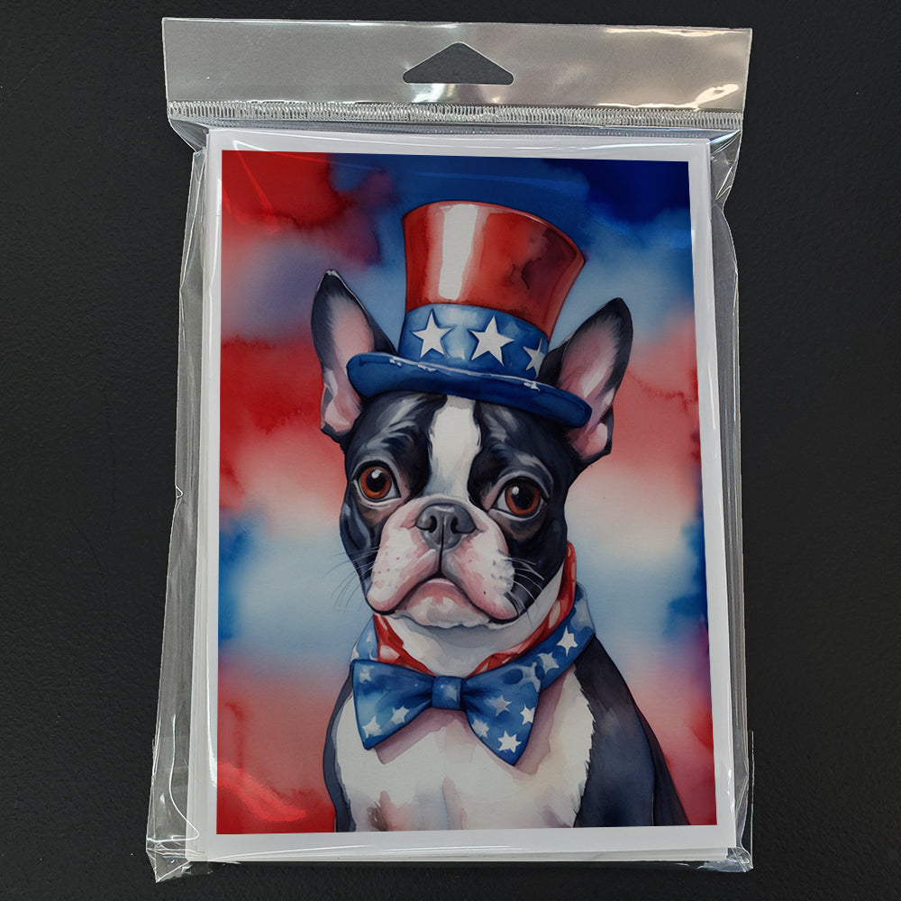 Boston Terrier Patriotic American Greeting Cards Pack of 8