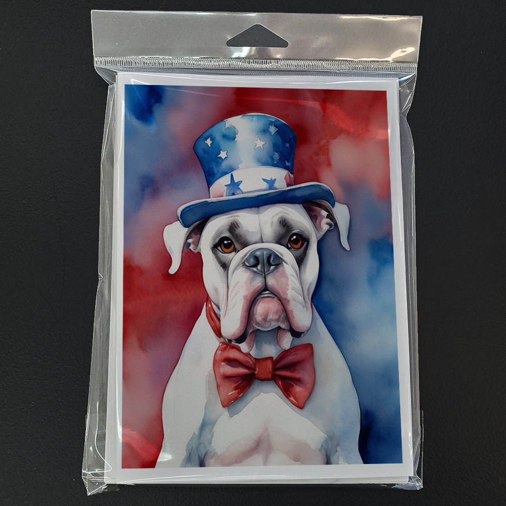 White Boxer Patriotic American Greeting Cards Pack of 8