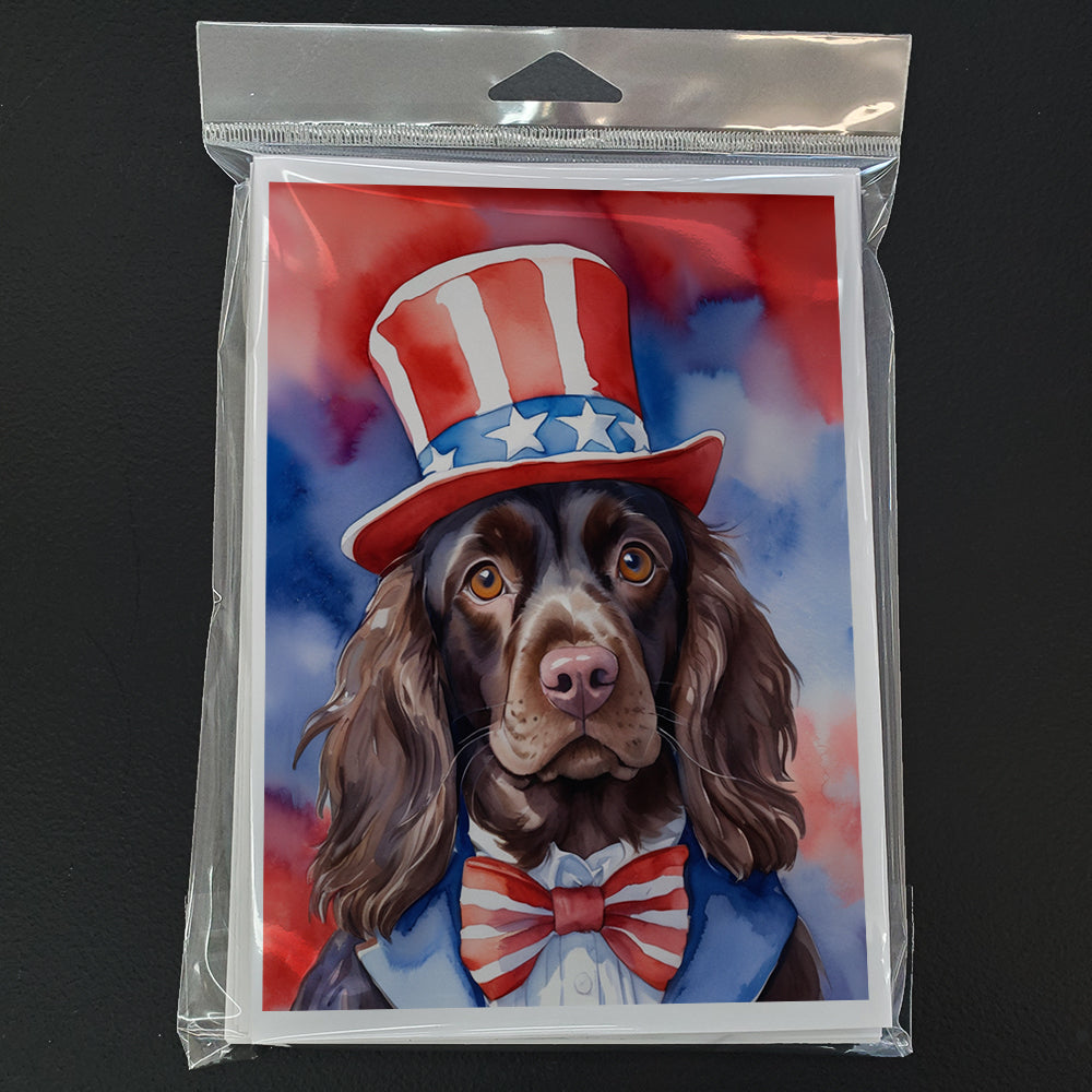 Boykin Spaniel Patriotic American Greeting Cards Pack of 8