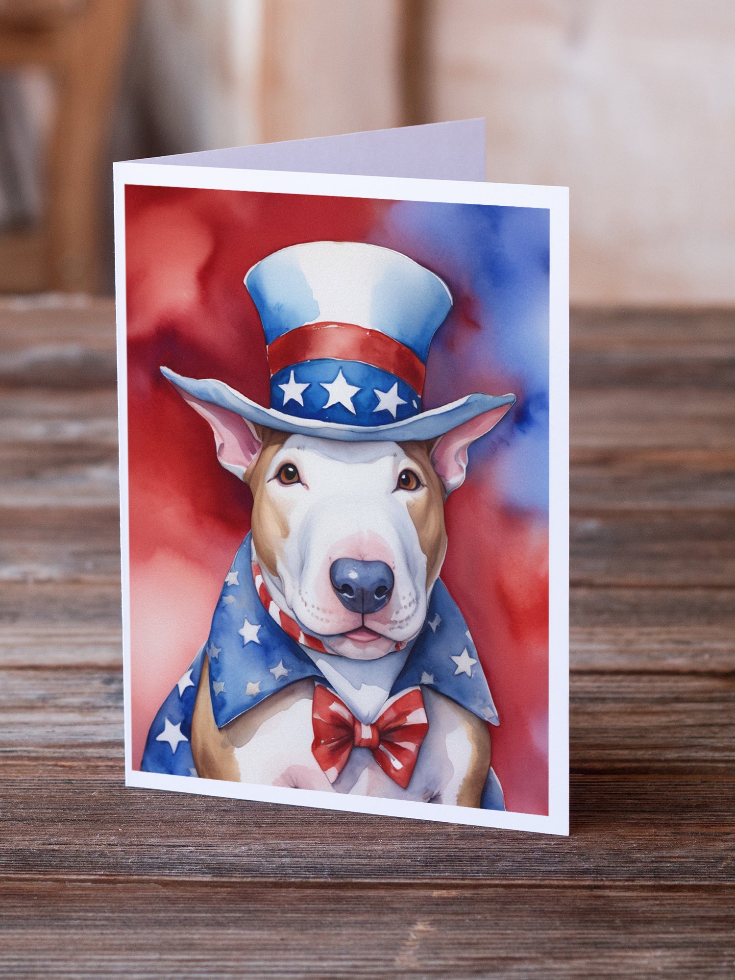 Bull Terrier Patriotic American Greeting Cards Pack of 8