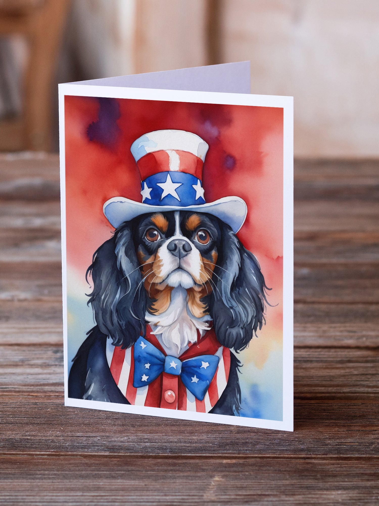 Cavalier Spaniel Patriotic American Greeting Cards Pack of 8