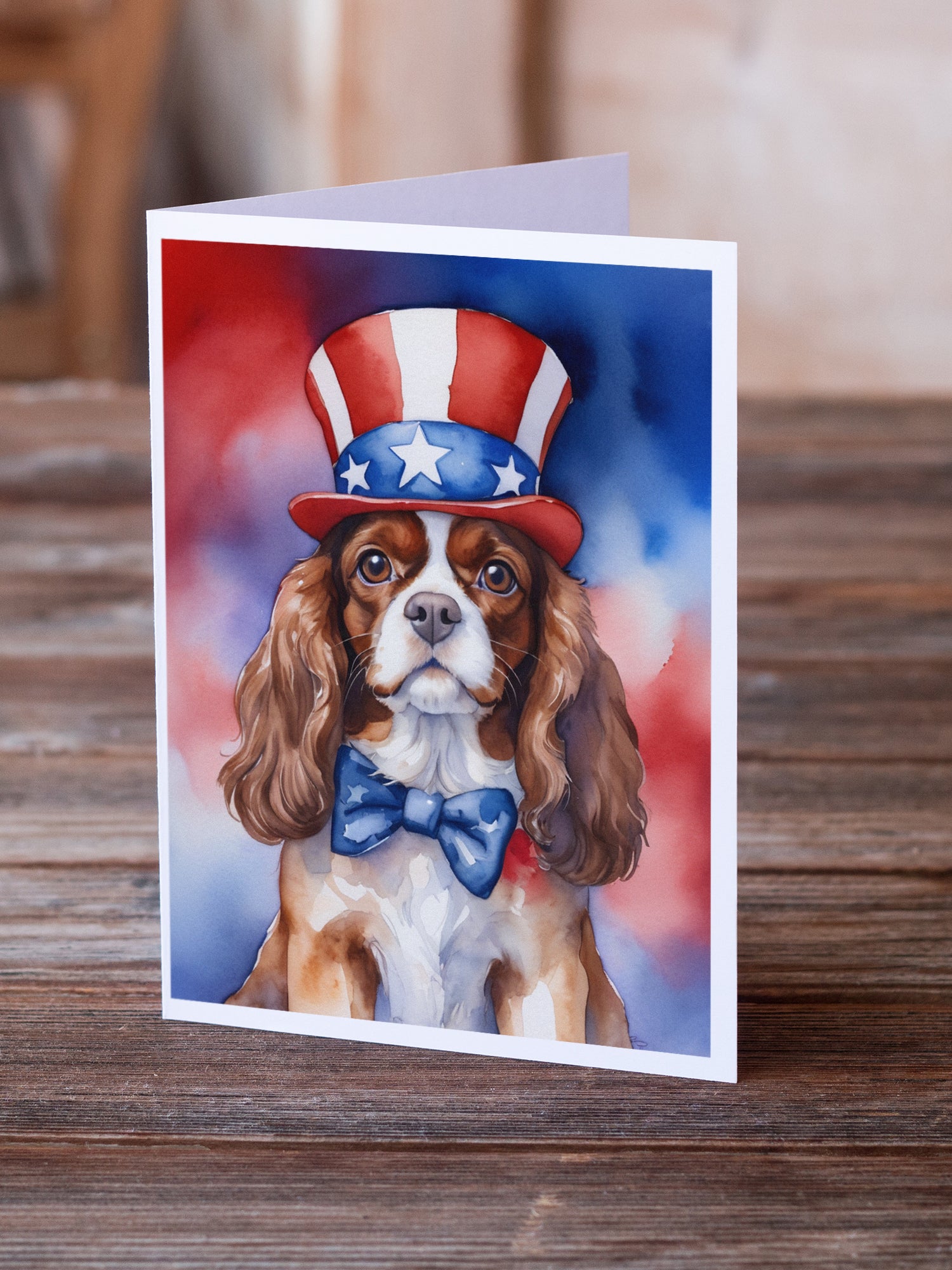 Cavalier Spaniel Patriotic American Greeting Cards Pack of 8