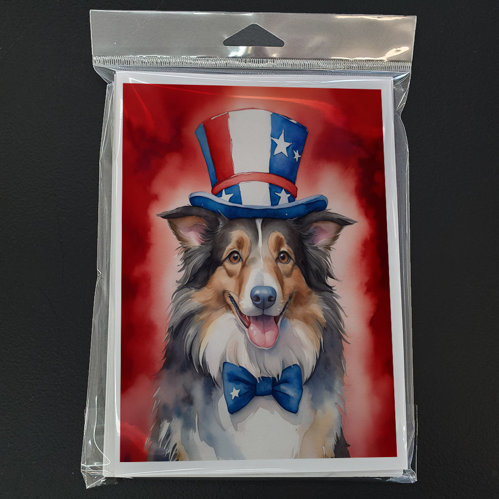 Collie Patriotic American Greeting Cards Pack of 8