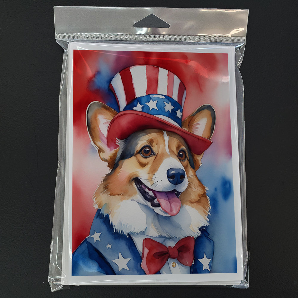 Corgi Patriotic American Greeting Cards Pack of 8