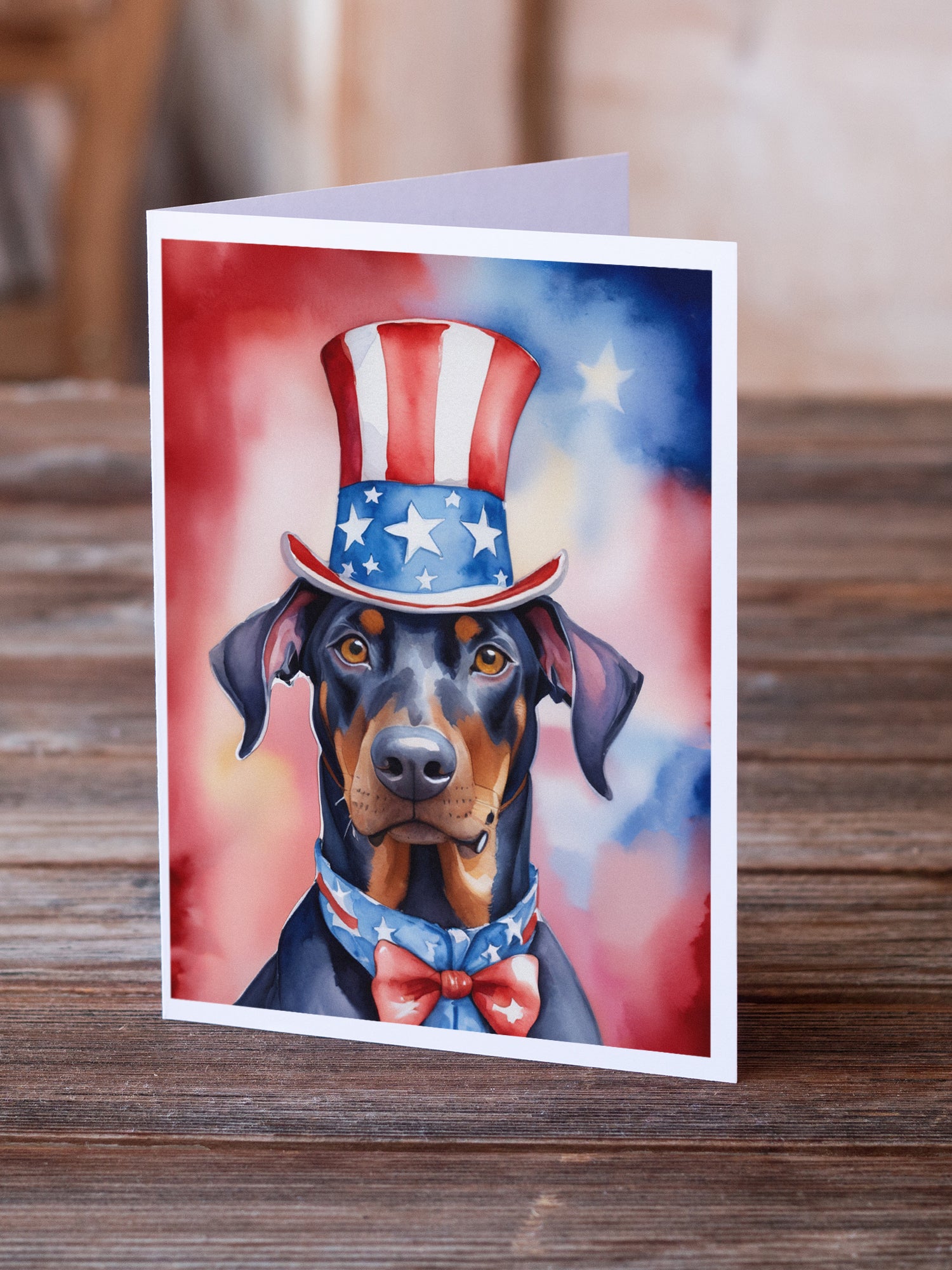 Doberman Pinscher Patriotic American Greeting Cards Pack of 8