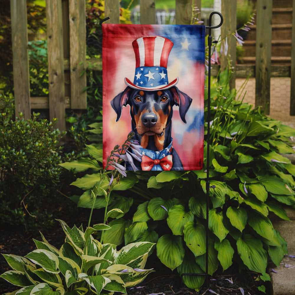 Caroline's Treasures Doberman Pinscher Patriotic American Garden Flag – Dog in Uncle Sam Hat | Red, White & Blue Outdoor Decor