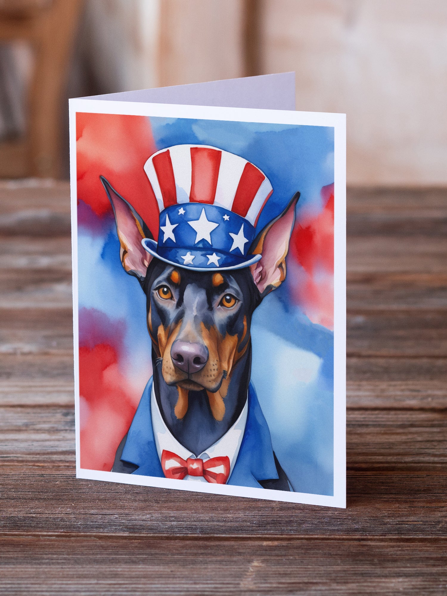 Doberman Pinscher Patriotic American Greeting Cards Pack of 8