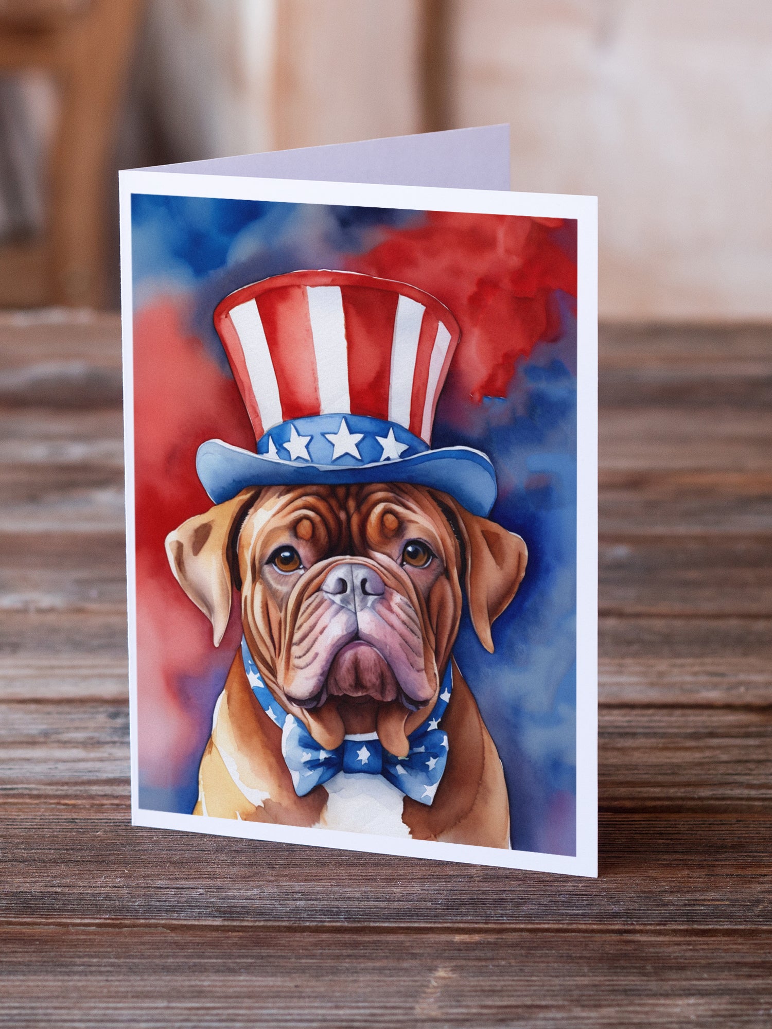 Dogue de Bordeaux Patriotic American Greeting Cards Pack of 8