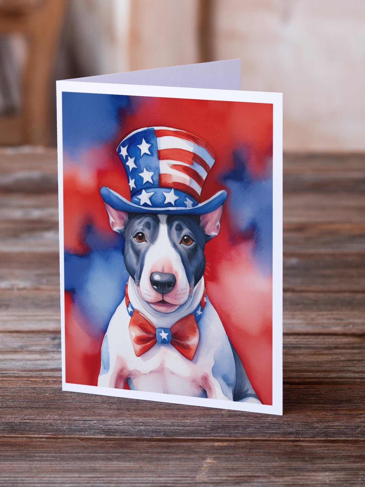 Buy this English Bull Terrier Patriotic American Greeting Cards Pack of 8