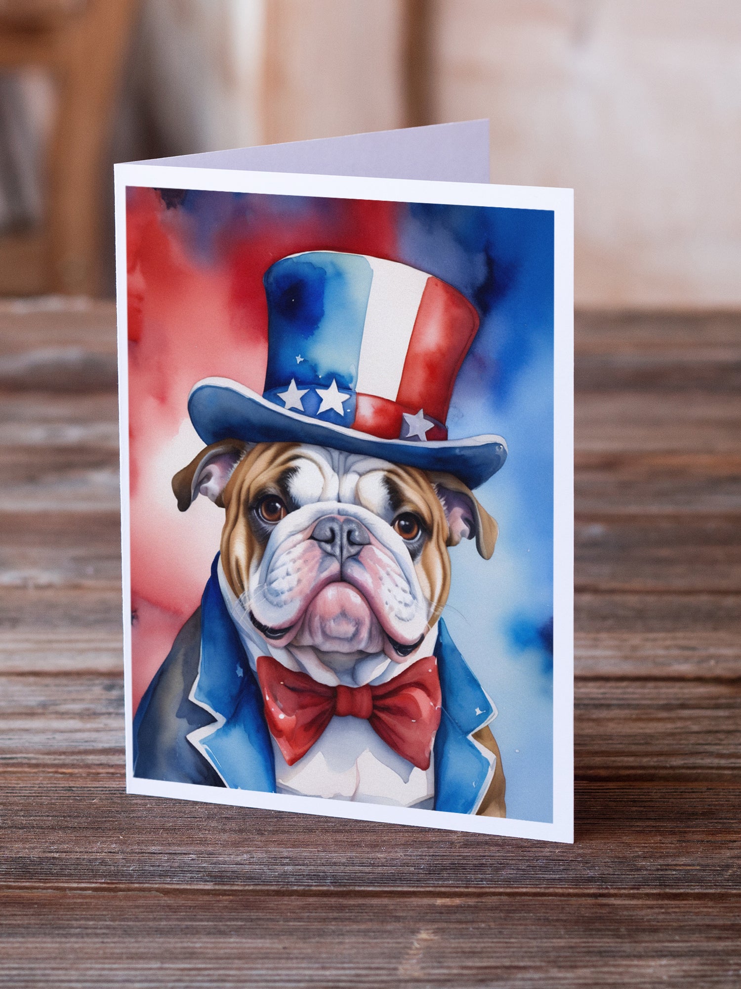 English Bulldog Patriotic American Greeting Cards Pack of 8